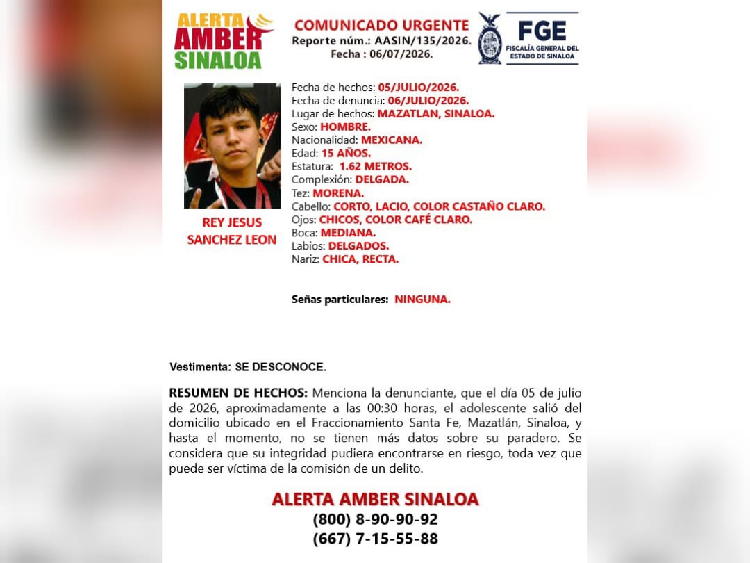 Alerta Amber de joven en Mazatlán