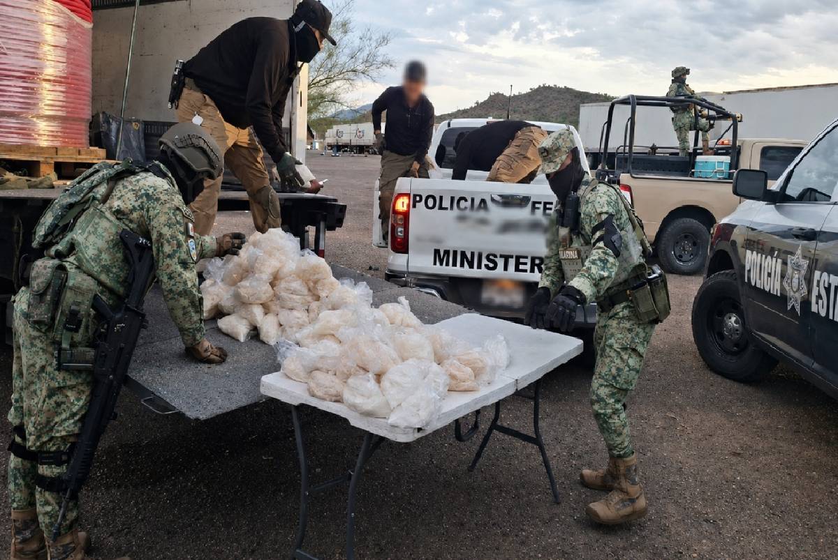 Aseguran 200 kilos de metanfetamina en Sonora; droga iba oculta en carretes industriales