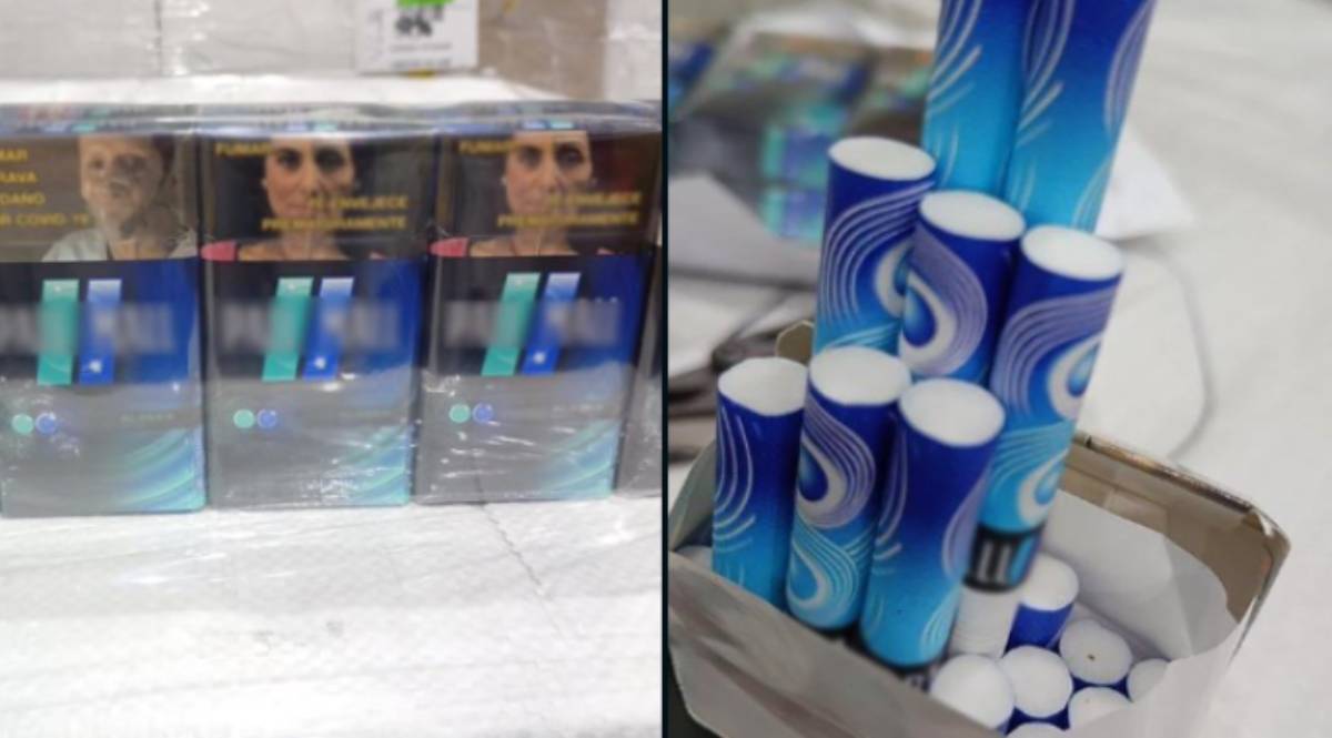 Aseguran cargamento de 236,400 cigarrillos en el AICM