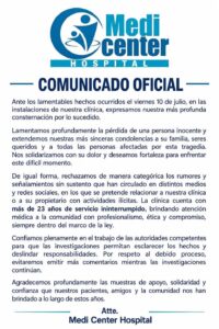 Comunicado oficial de clinica privada Mazatlán