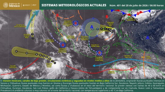 Pronostico para hoy 20 de julio: Clima medio nublado y lluvias de hasta 75 mm este lunes para Sinaloa