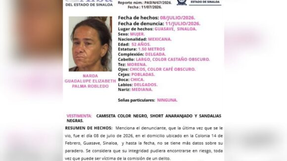 Activan de nuevo Protocolo Alba para localizar a Narda Guadalupe desaparecida en Guasave, Sinaloa