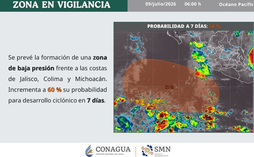 Zona de Baja presión frente a Jalisco y Colima