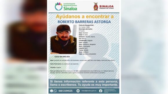 Buscan a Roberto Barreras Astorga, desaparecido en El Fuerte, Sinaloa