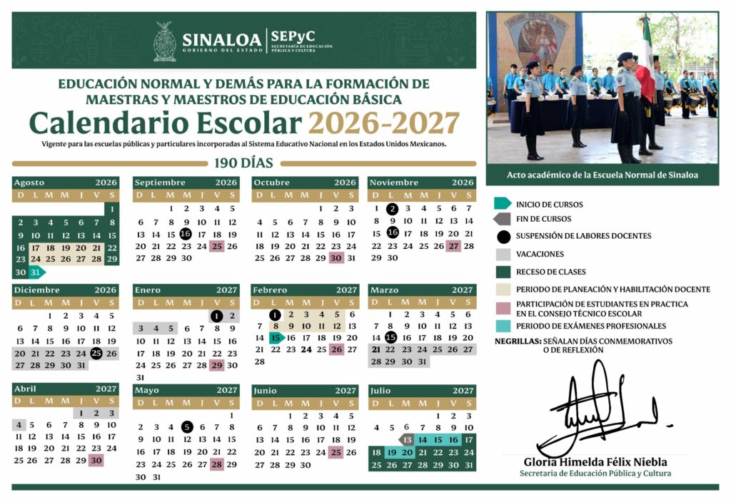 Calendario del ciclo escolar 2026-27