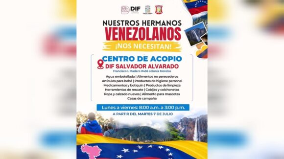 DIF Salvador Alvarado abre centro de acopio para apoyar a familias afectadas por sismos en Venezuela