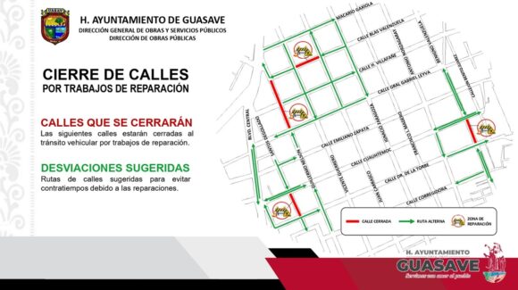 Inician este lunes obras de drenaje y pavimentación en Guasave, Sinaloa; cerrarán cinco tramos de calles en el Centro