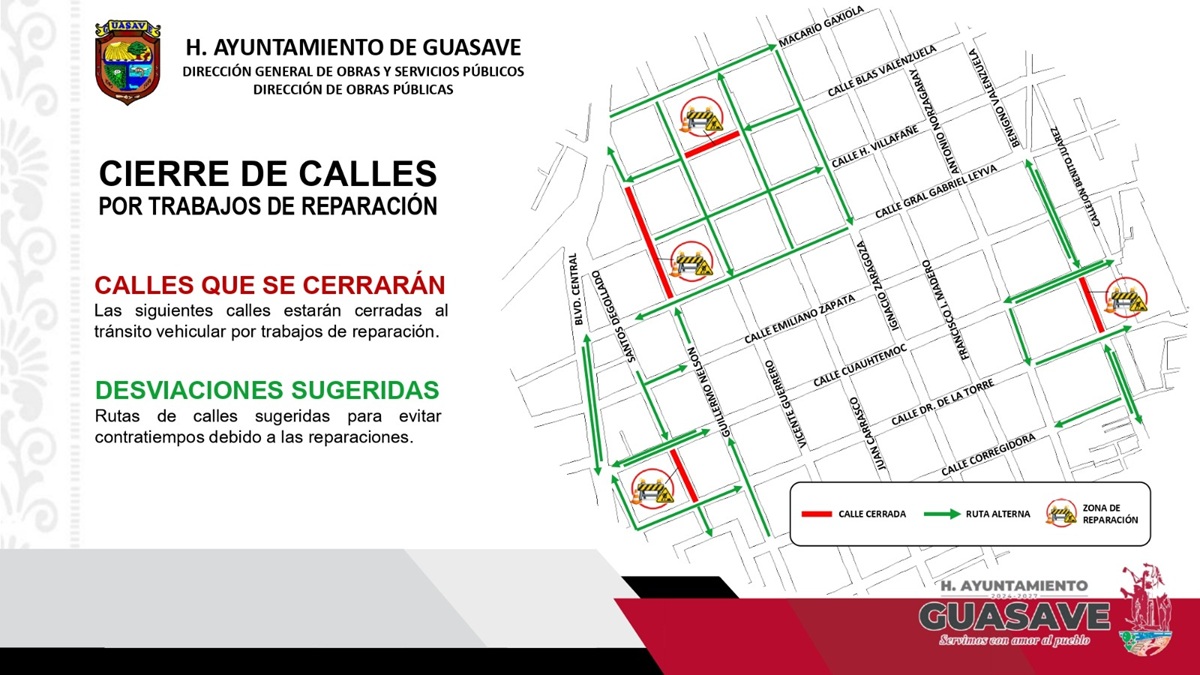 Cierre de calles en el Centro de Guasave