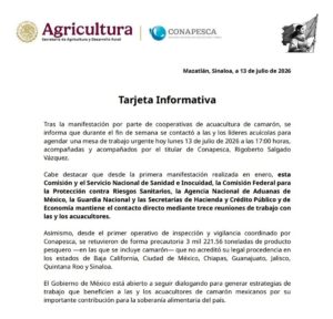 Comunicado Conapesca sobre manifestación de acuacultores