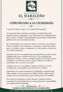 Comunicado restaurante El Habaleño