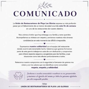 Comunicado Unión de Restauranteros de Playa Las Glorias, en Guasave