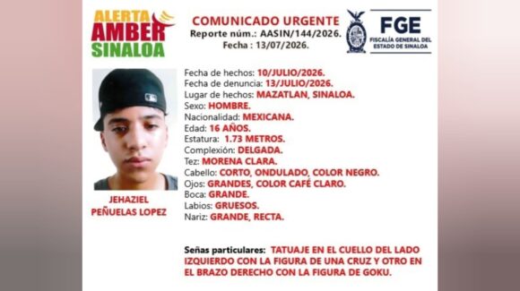 Activan Alerta Amber en Sinaloa para localizar a Jehaziel; menor desaparecido en Mazatlán, Sinaloa
