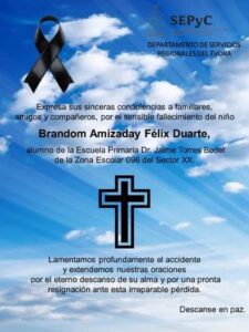 Esquela Brandon Amisaday, fallecido en Guamúchil