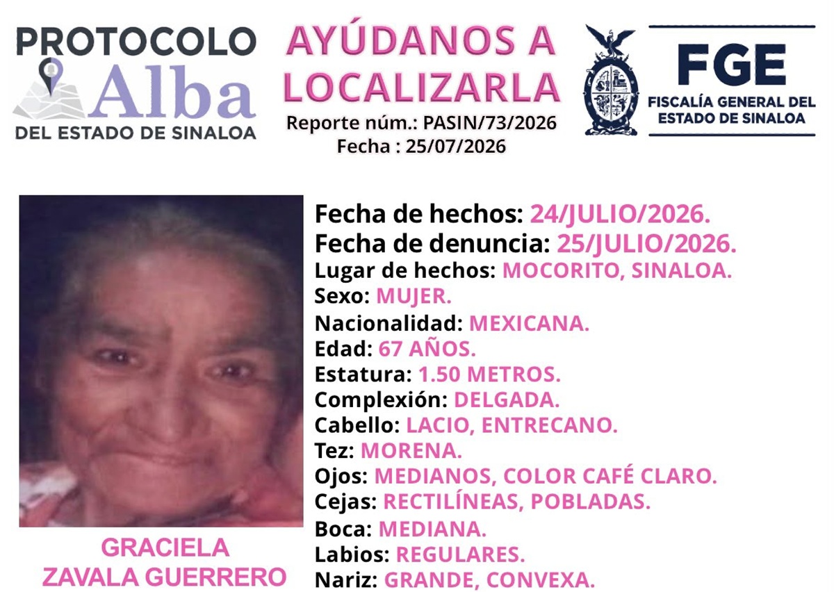 Ficha de búsqueda de Graciela Zavala, desaparecida en Mocorito