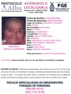 Ficha de búsqueda de Graciela Zavala, desaparecida en Mocorito