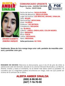 Ficha de búsqueda de Johana Elizabeth, desaparecida en Los Mochis