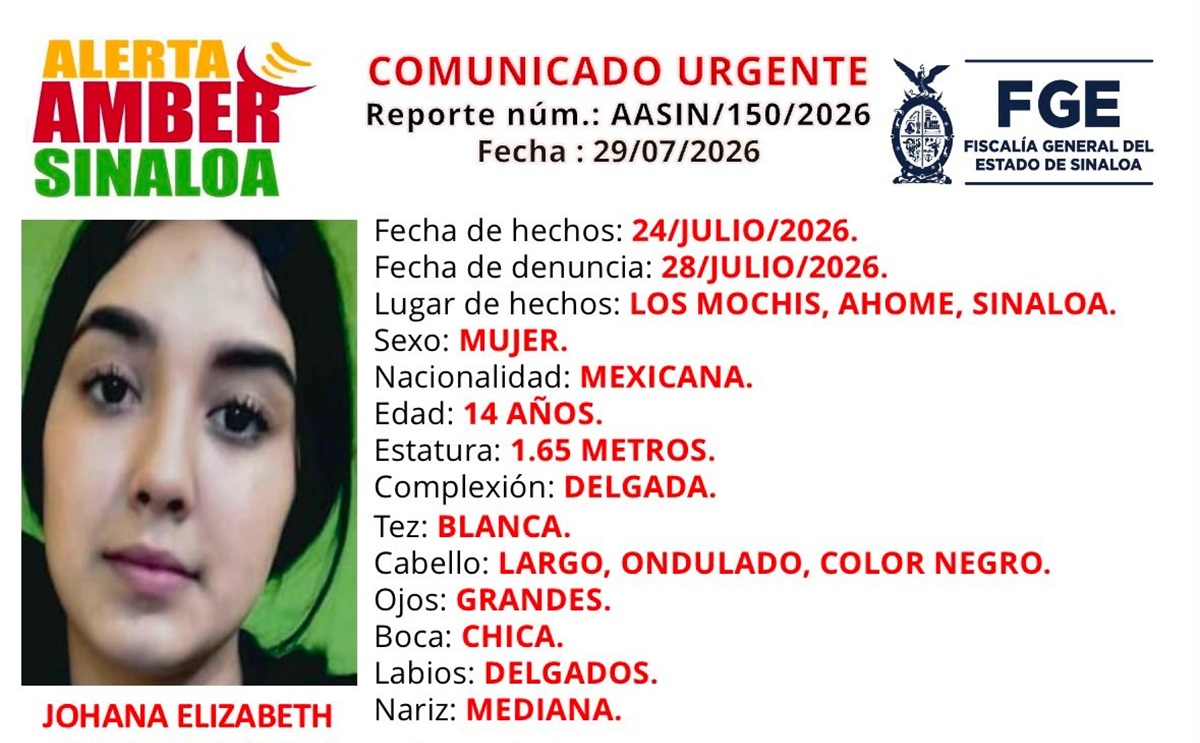 Ficha de búsqueda de Johana Elizabeth, desaparecida en Los Mochis
