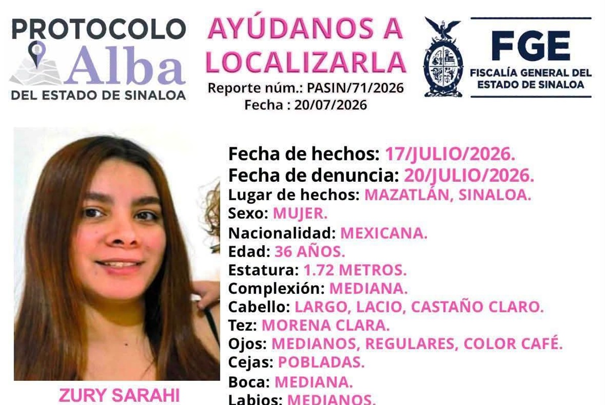 Ficha de búsqueda de Zury Sarahi Berrelleza, desaparecida en Mazatlán