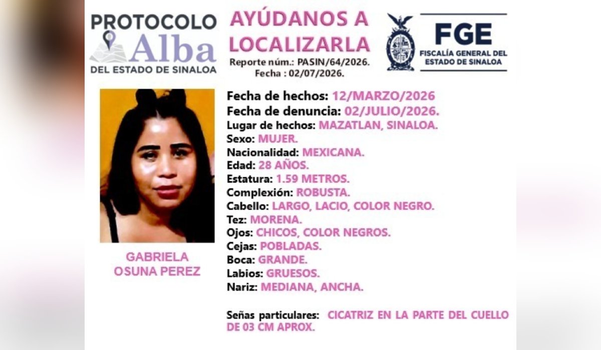 Gabriela Osuna Pérez, desaparecida en Mazatlán