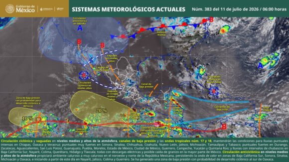 En vigilancia dos zona de baja presión en el océano Pacífico