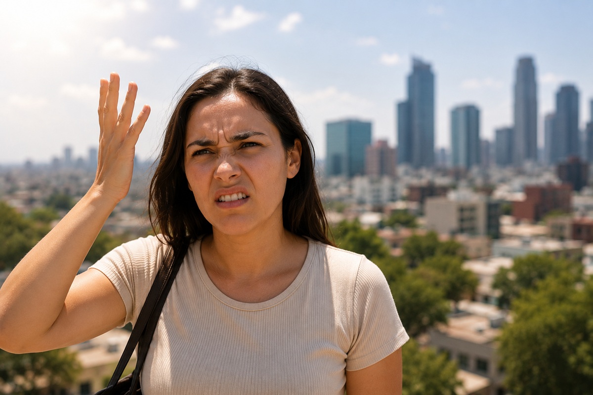 Joven mujer enojada en pleno calor