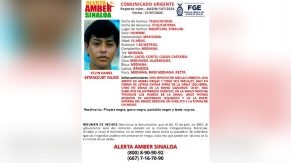 Buscan a Kevin Daniel; FGE activa Alerta Amber tras su desaparición en Mazatlán, Sinaloa