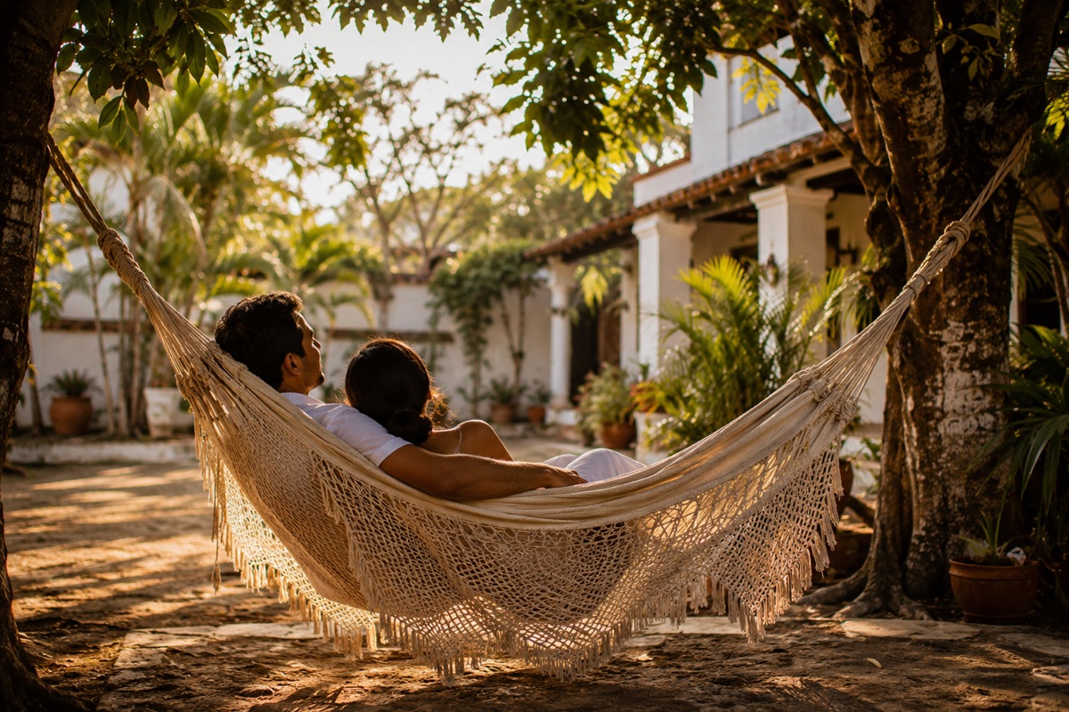 Pareja usando una hamaca