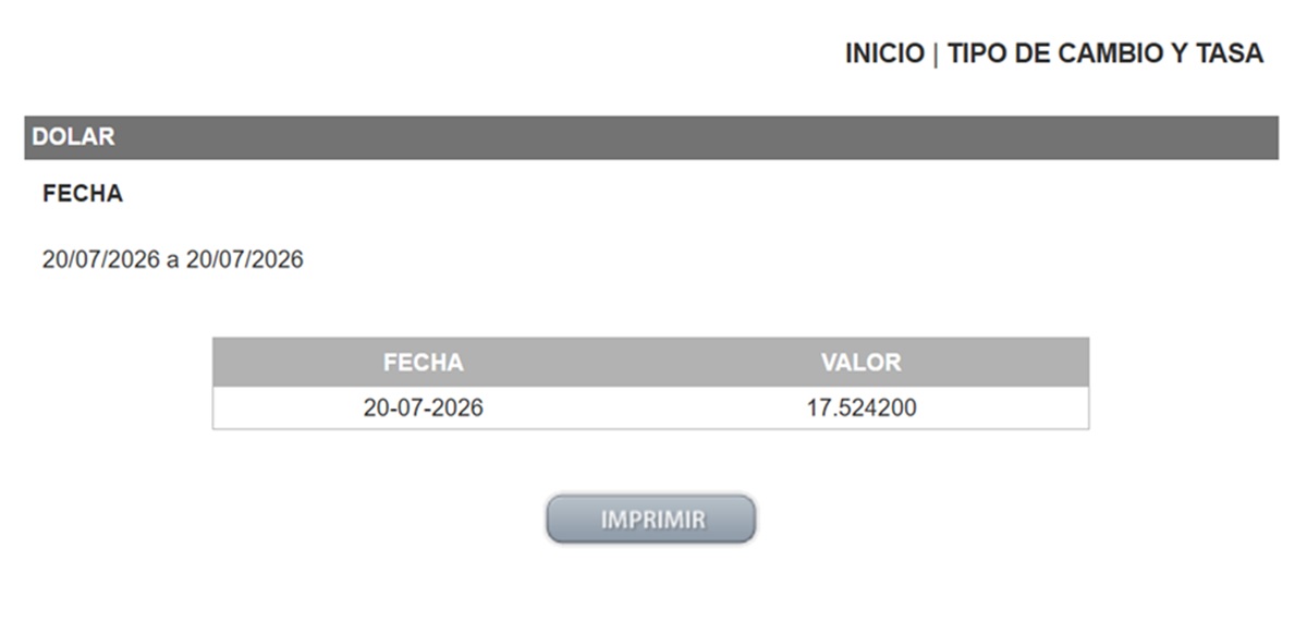 Precio del dólar en el DOF