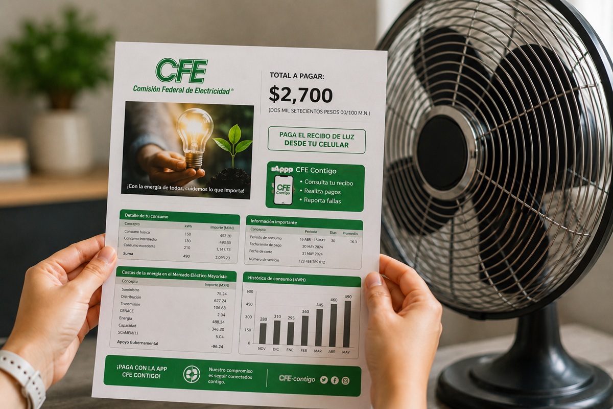 Recibo de la luz de CFE y abanico por temporada de calor
