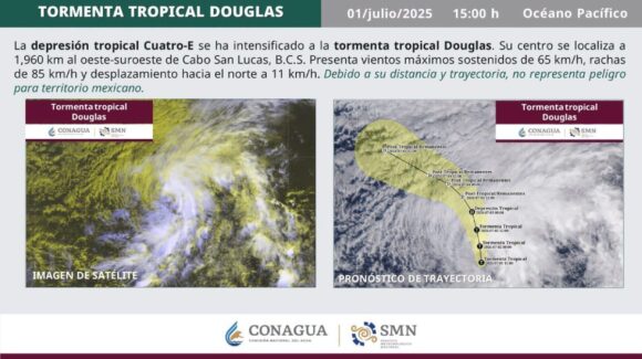 Se forma la tormenta tropical Douglas en el Pacífico; no representa peligro para Sinaloa