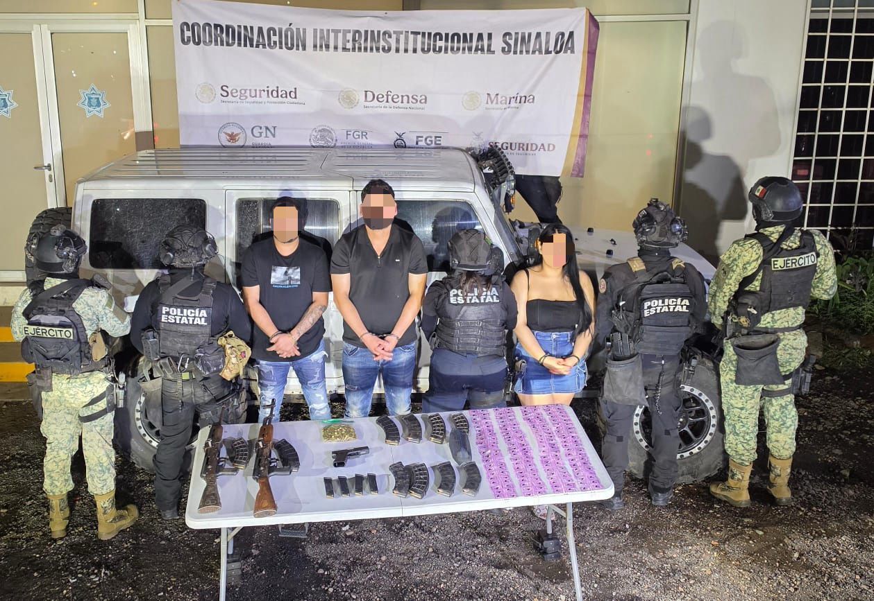 Detienen a una mujer y dos hombres con armas y droga dentro de un hostal en Concordia, Sinaloa