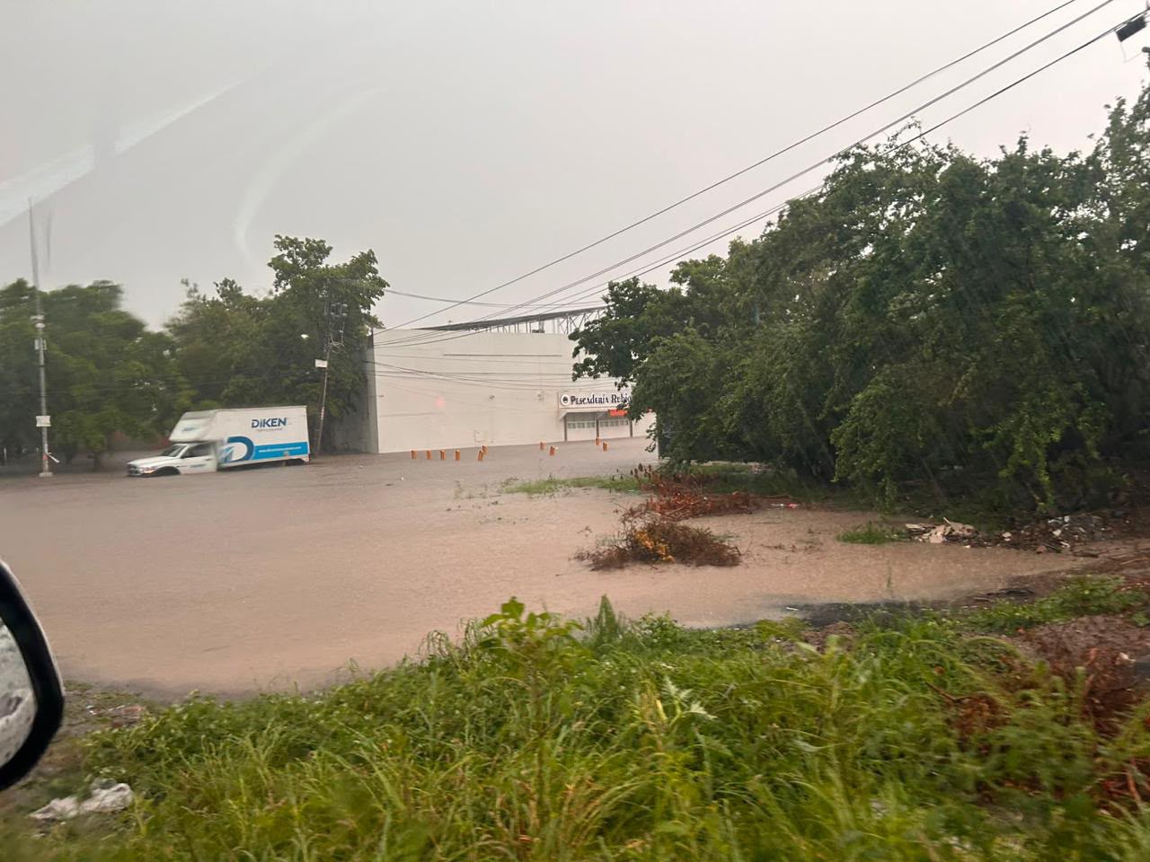 Lluvias dejan camiones atrapados en la corriente del agua, árboles caídos, postes colapsados y calles cerradas al tránsito