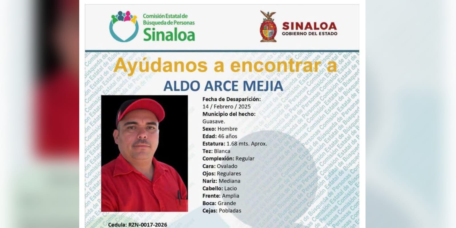 Aldo desaparecido en Guasave