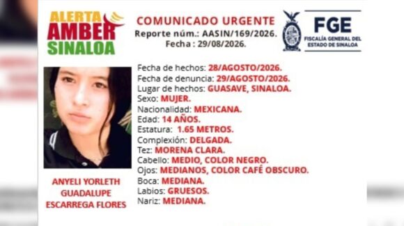Buscan a Anyeli, adolescente de 14 años desaparecida en Guasave; activan Alerta Amber