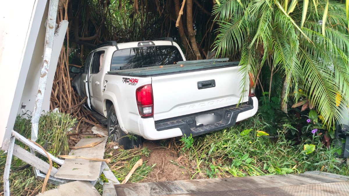 camioneta termina al interior de una jardinera en un hotel de mazatlan