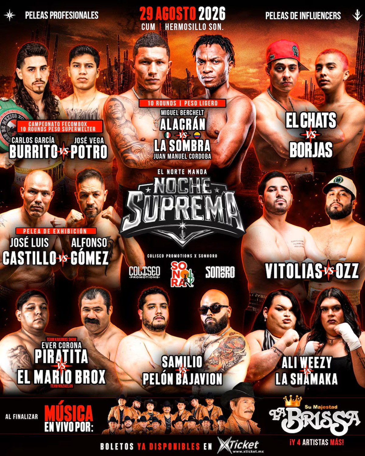 Cartelera de evento de box de influencers en Hermosillo