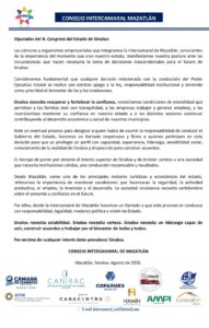 Comunicado de la Intercamaral de Mazatlán