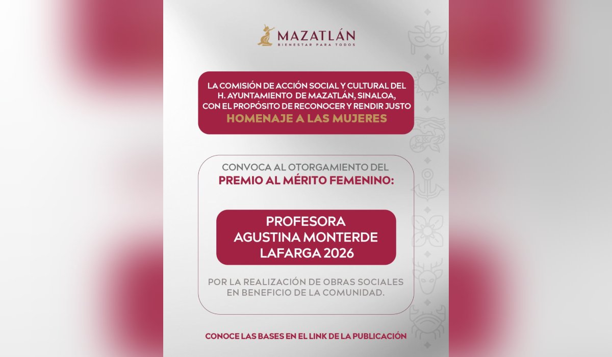 Convocatoria para el Premio al Mérito Femenino 2026 en Mazatlán