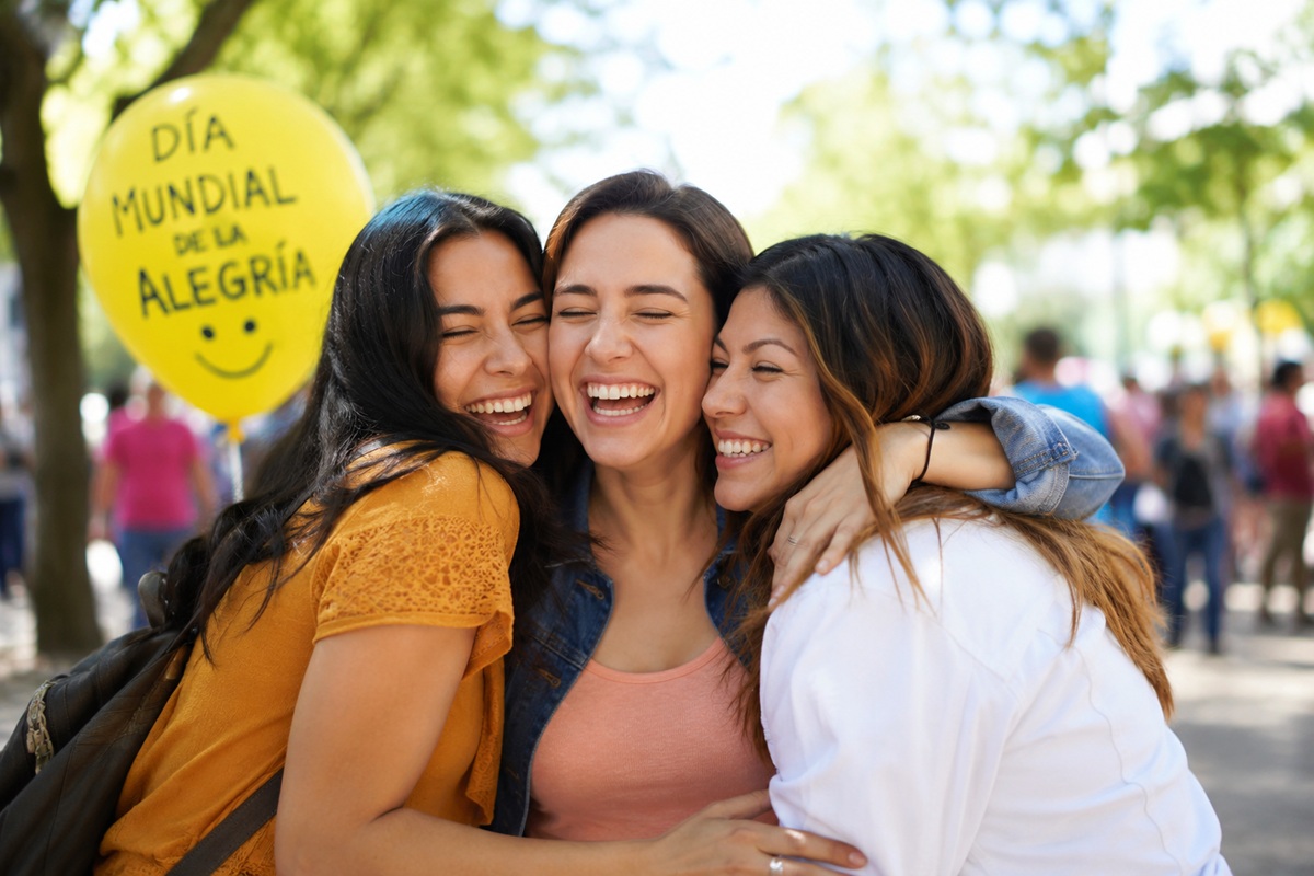 Jóvenes mujeres abrazándose en el Día Mundial de la Alegría