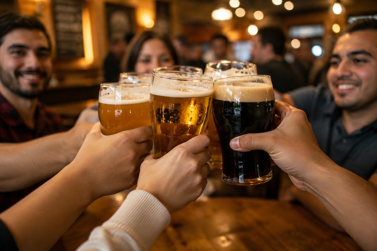 Jóvenes bridando con cerveza