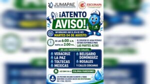 jumapae anuncia horario para las zonas altas este martes 4 de agosto aviso