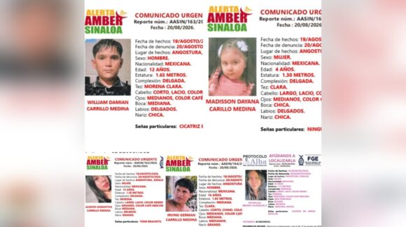 FGE lanza Alerta Amber para los integrantes de una familia de Guamúchil desaparecida cuando se dirigían a Mazatlán