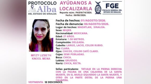Activan Protocolo Alba para localizar a Mitzy Lizbeth, desaparecida en Mazatlán, Sinaloa