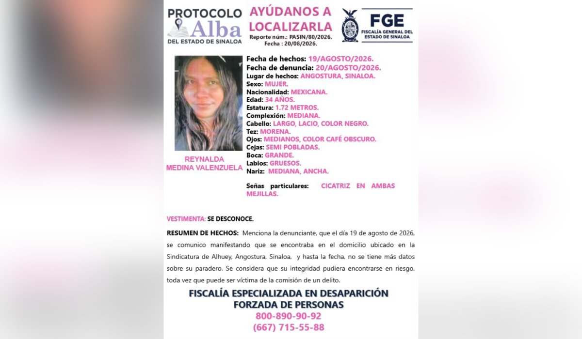 Mujer de Guamúchil desaparecida rumbo a Mazatlán