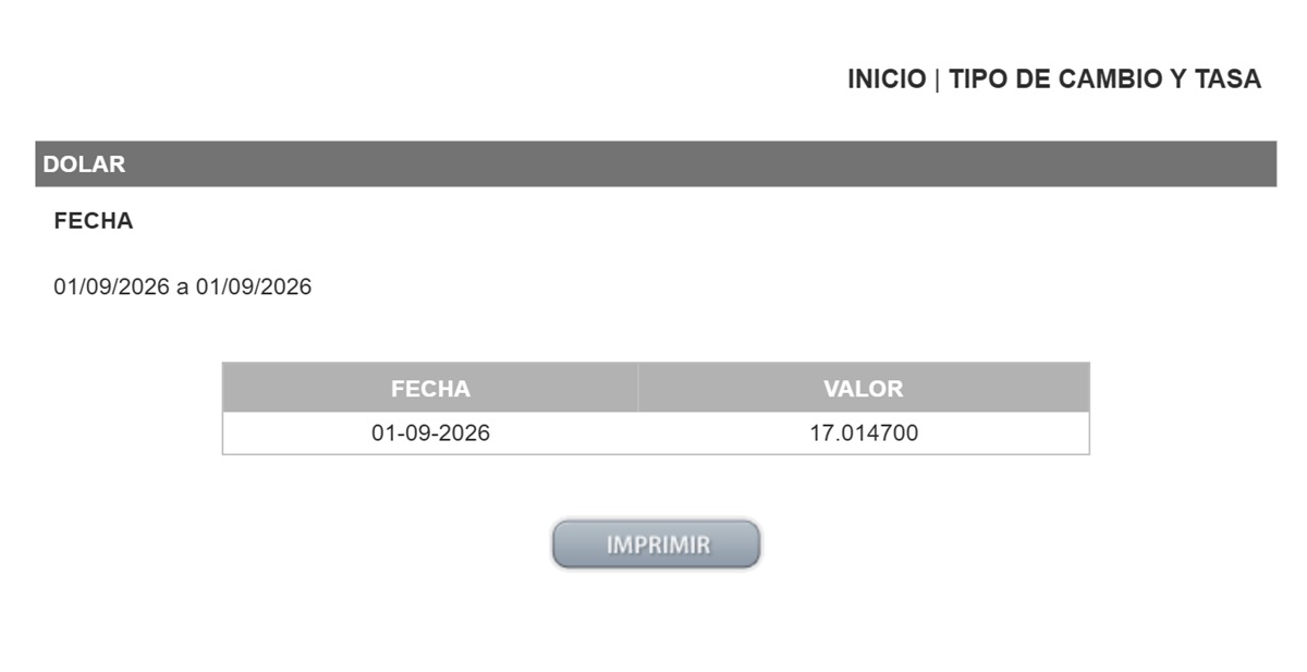 Precio del dólar en el DOF