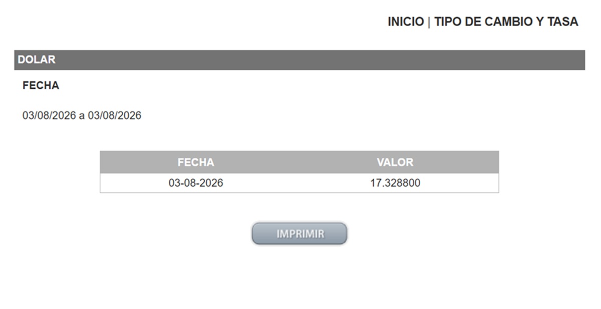 Precio del dólar en el DOF