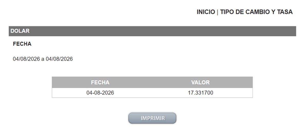 Precio del dólar en el DOF