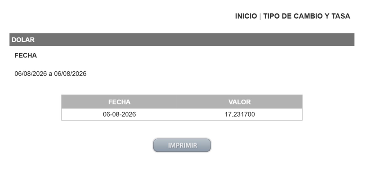 Precio del dólar en el DOF