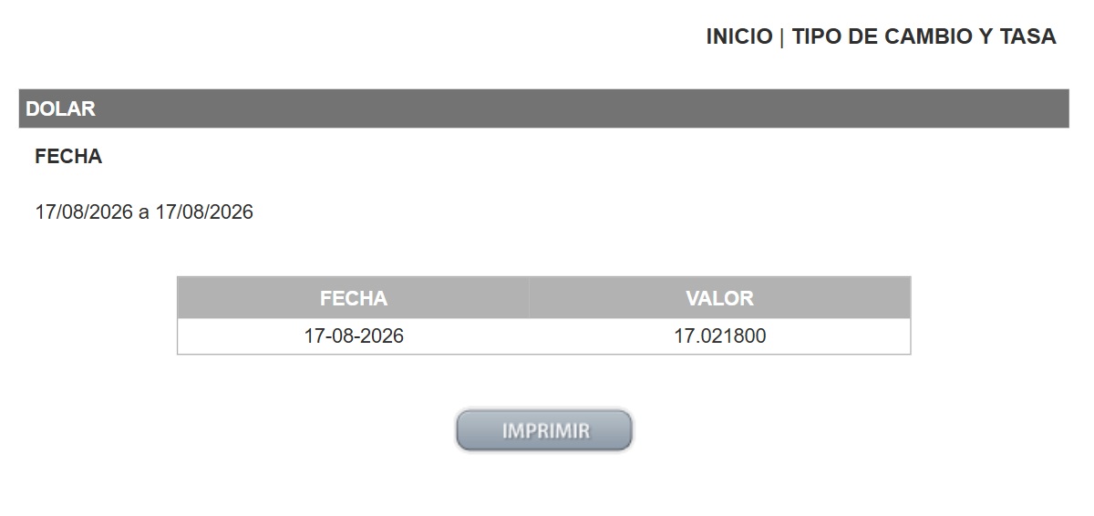Precio del dólar en el DOF