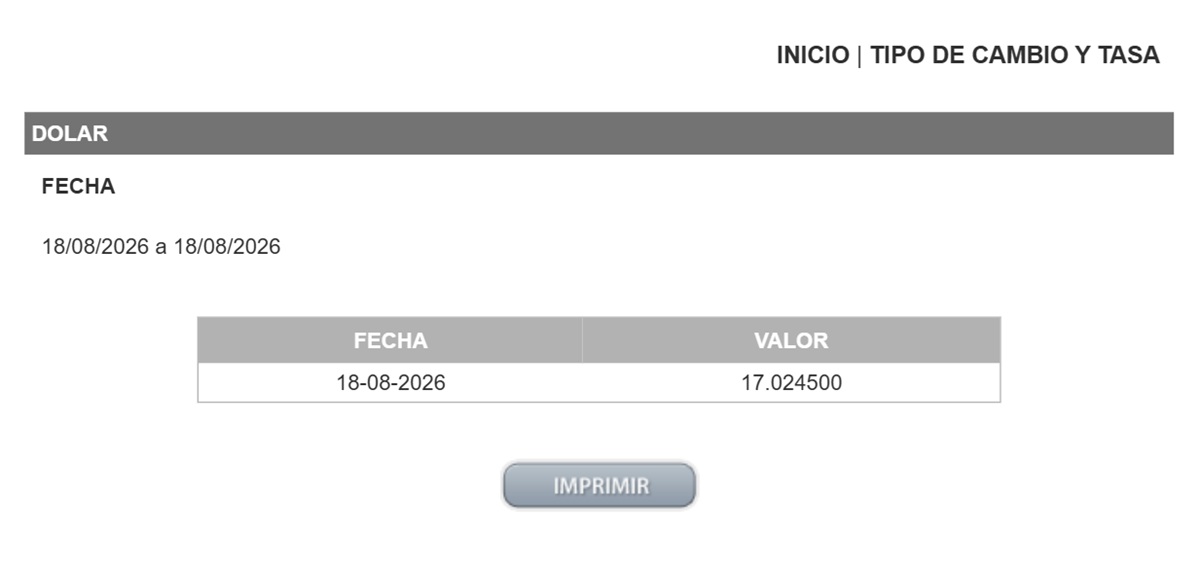 Precio del dólar en el DOF